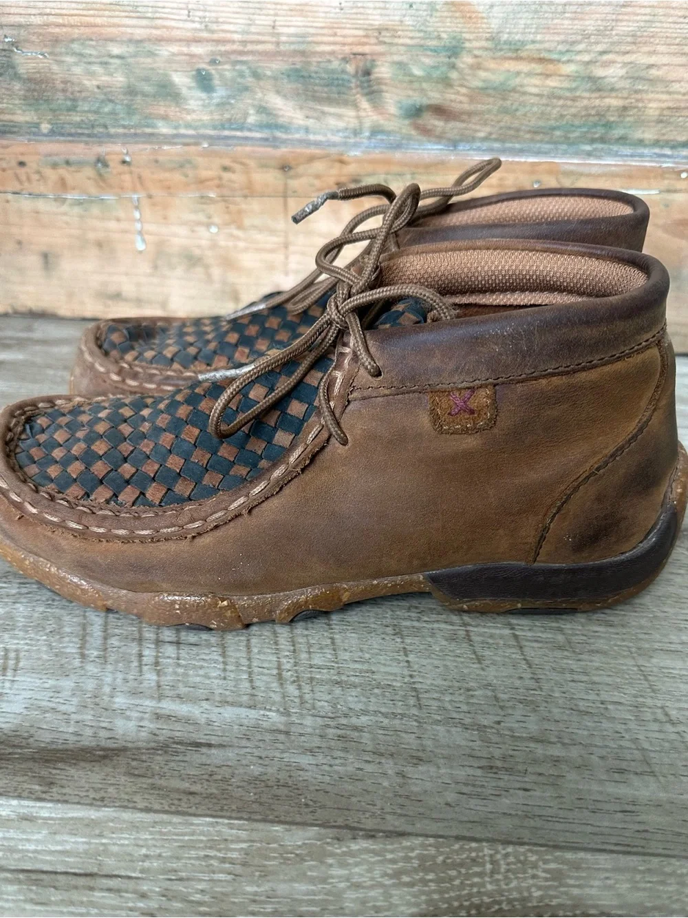 Twisted X Tan and Black Woven Toe Kids Moccasins